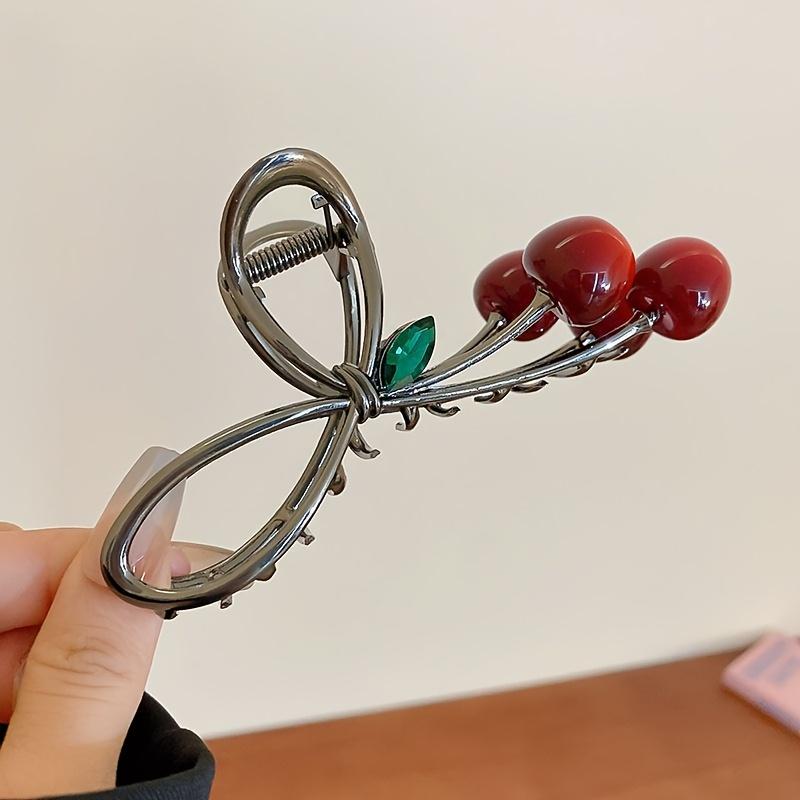 

1pc Elegant Cherry Bow Hair Clip | Vintage Style Zinc Alloy Shark Clip for Low Buns and Half-Up Hairstyles чорний