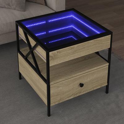Stolik Kawowy Z Led Infinity, Dąb Sonoma, 50X50X51 Cm
