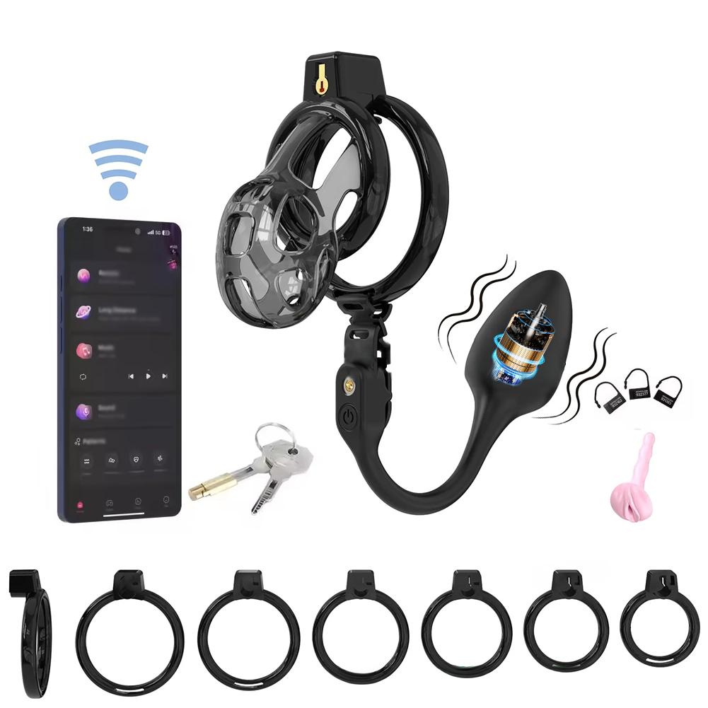 Měkká klec cudnosti s análním vibrátorem, dálkové ovládání, anální kolík, sexuální hračka pro pár, muže, Cobra uretrální zámek s katétrovou zátkou