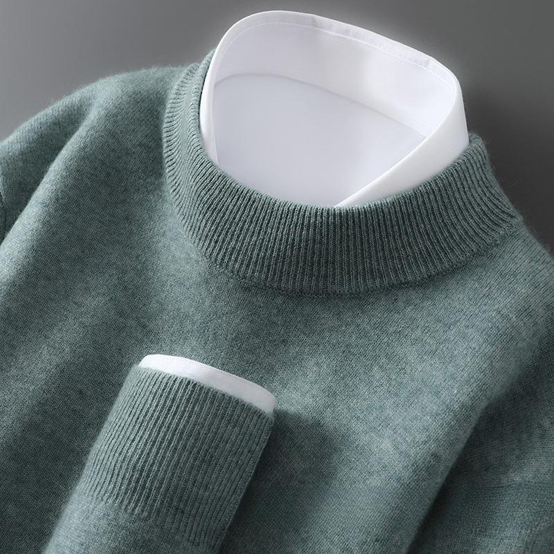 Men's 100% Pure Wool Half-High Neck Knit Pullover Sweater