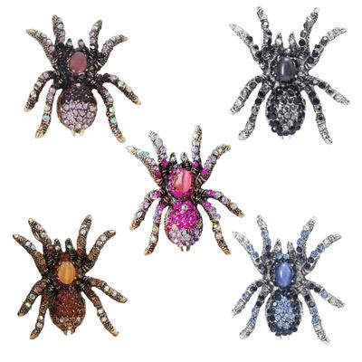 Sparkling Crystal Spiders Pin Jewelry Statement Rhinestones Encrusted Spiders Brooch Ornament Trendy Lapel Pin Accessory