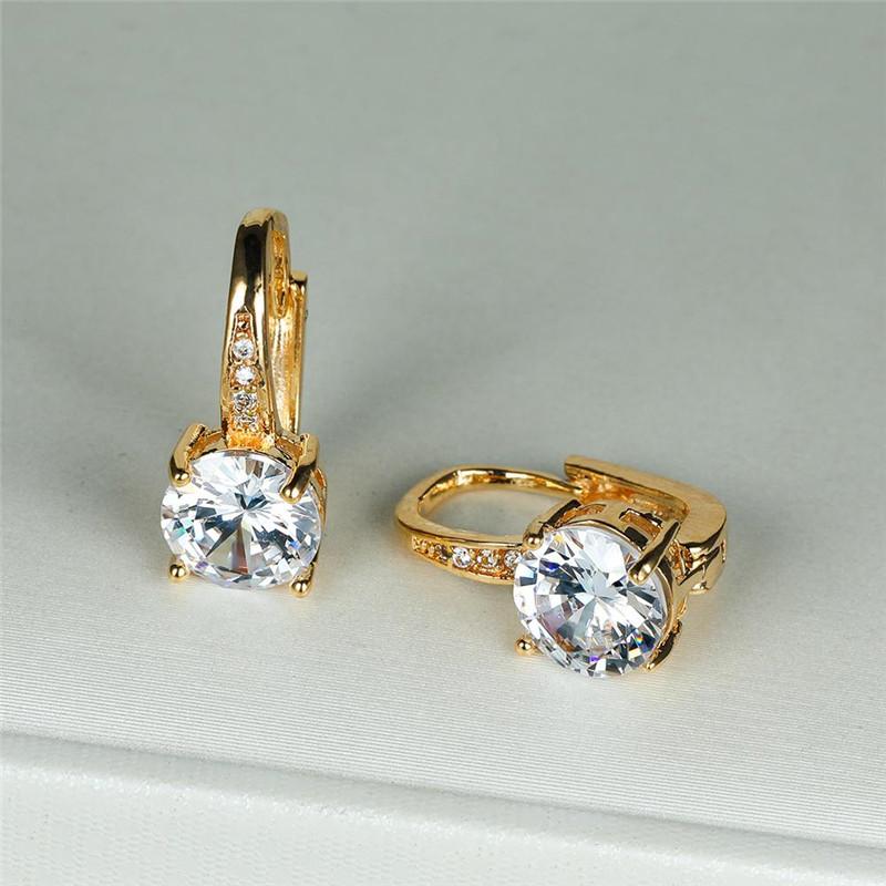 Dainty Gold Color Classic Red Blue Round Zircon Clip Earrings Mystic Rainbow Crystal Stone Wedding Jewelry For Women