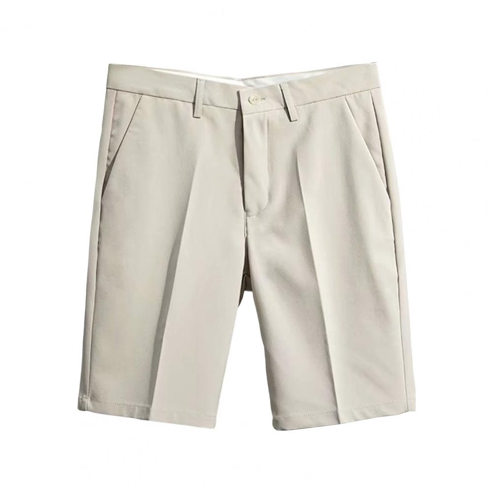 Men Office Shorts Elegant Men's Business Suit Pants with Mid Waist Button Closure Knee Length Formal Office for A for Men