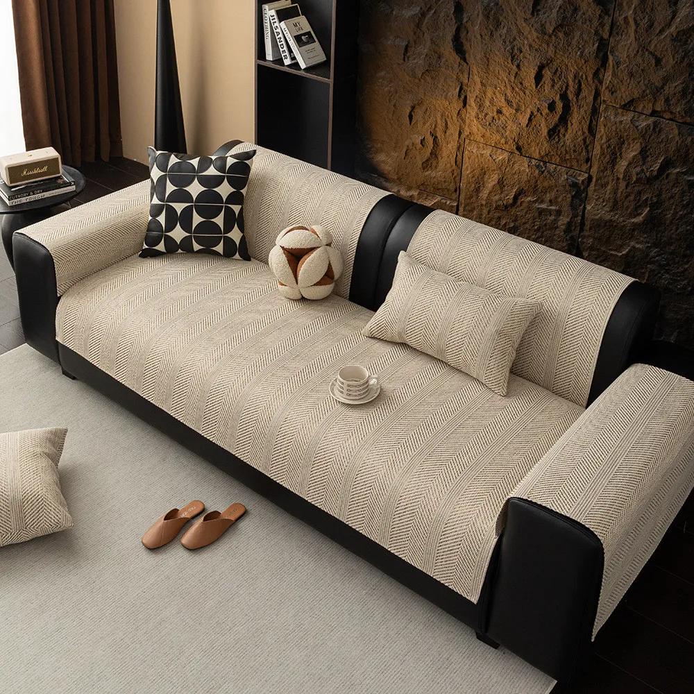 1pcs Wear Resistant Stripes Sofa Cover 4 Season Universal Couch Cover for Living Room Decor & Furniture Protector