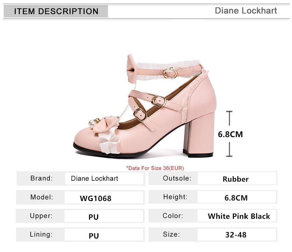 Fashion 2025 Women High Heels Cross Strap Mary Jane Pumps Party Wedding White Pink Black Ruffles Bow Princess Cosplay Lolita Shoes 32-48