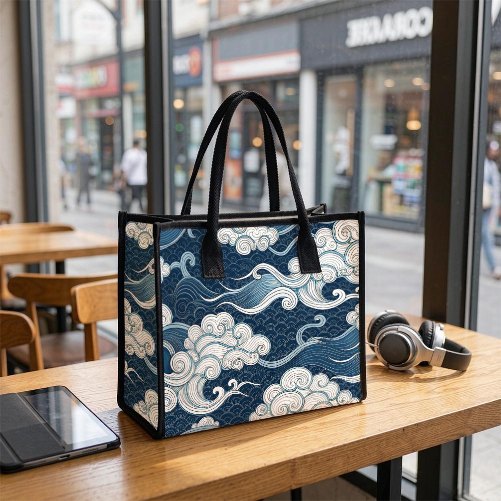 Japanese Wave Pattern Tote Bag Casual Large Capacity Daily Use Shopping Handbag for Ladies