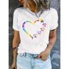 European Size Fashionable Heart-shaped Dog Paw Print Women'S T-shirt, Comfortable And Relaxed, Round Neck, Suitable For All Seasons
