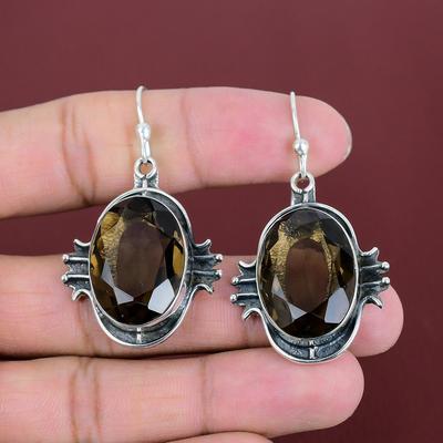 Orecchino Quarzo Affumicato Sfaccettato Orecchino Pietra Preziosa Naturale Orecchini in Argento Sterling 925 Gioielli Fatti a Mano Orecchino Unico Gioielli in Argento Per Regali