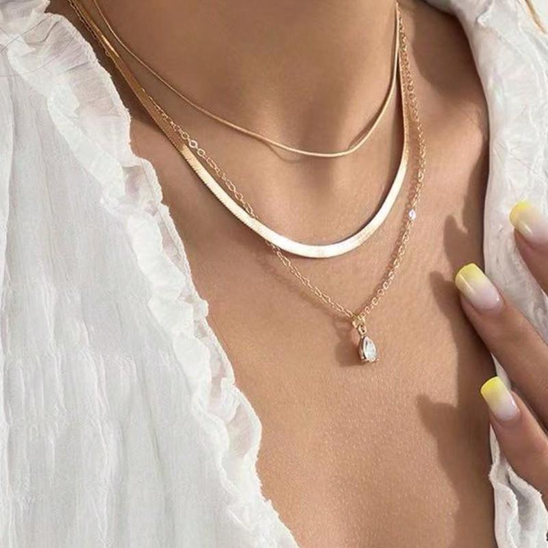 

Набор из 3 модных женских ожерелий, Ожерелье с кулоном из хрусталя в форме капли, Ожерелье-чокер, Повседневная носка 3 Teardrop Pendant Necklaces&one-size