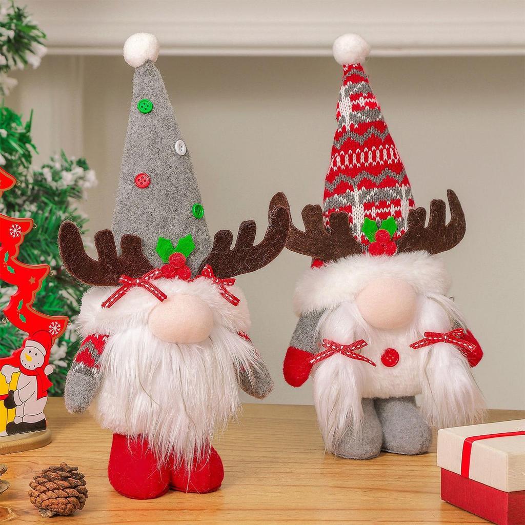 Christmas Gnomes Christmas Figurines With Antlers Small Cute Holiday Figurine Ornament For Living Room Office Bedroom Table