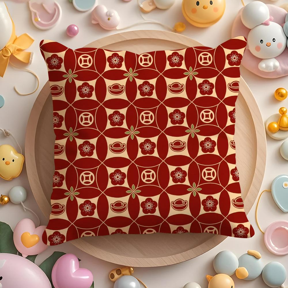 Chinese Style Red Retro Cushion Cover Short Plush Double-Sided Printing Home Machine Washable In Warm Winter Cushion Cover