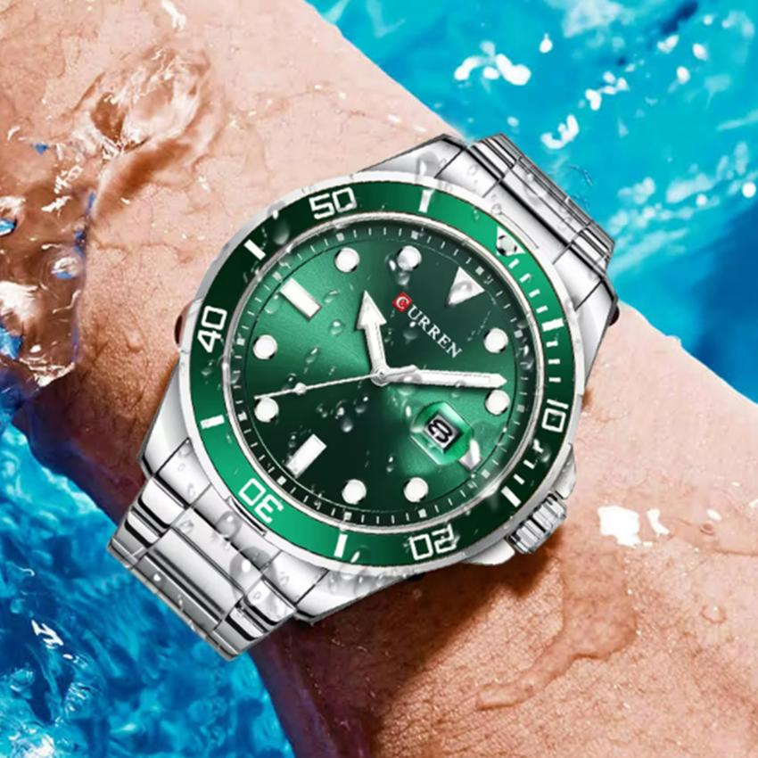 

Нова серія Green Water Ghost Бренд Розкішні Годинники для Чоловіків Повністю Сталевий Водонепроникний Кварцовий Годинник зелений/золотий