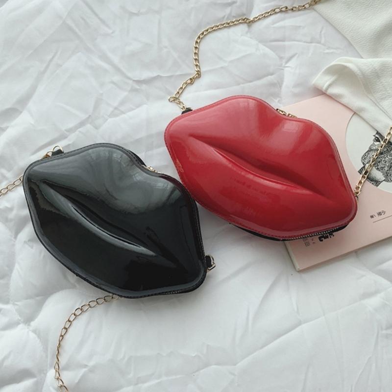 Women Lip Shape Plastic Party Evening Purse with Chain Small Coin Bag Phone Pouches Candy Color Shoulder Crossbody Bag