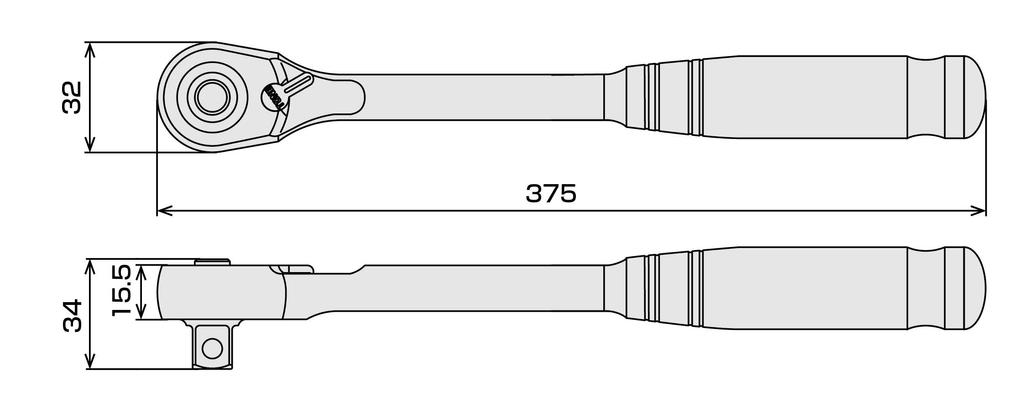 TONE Long Ratchet Handle RH4HWL Drive Angle (Hollow/Hold Type) 12.7mm (1/2")