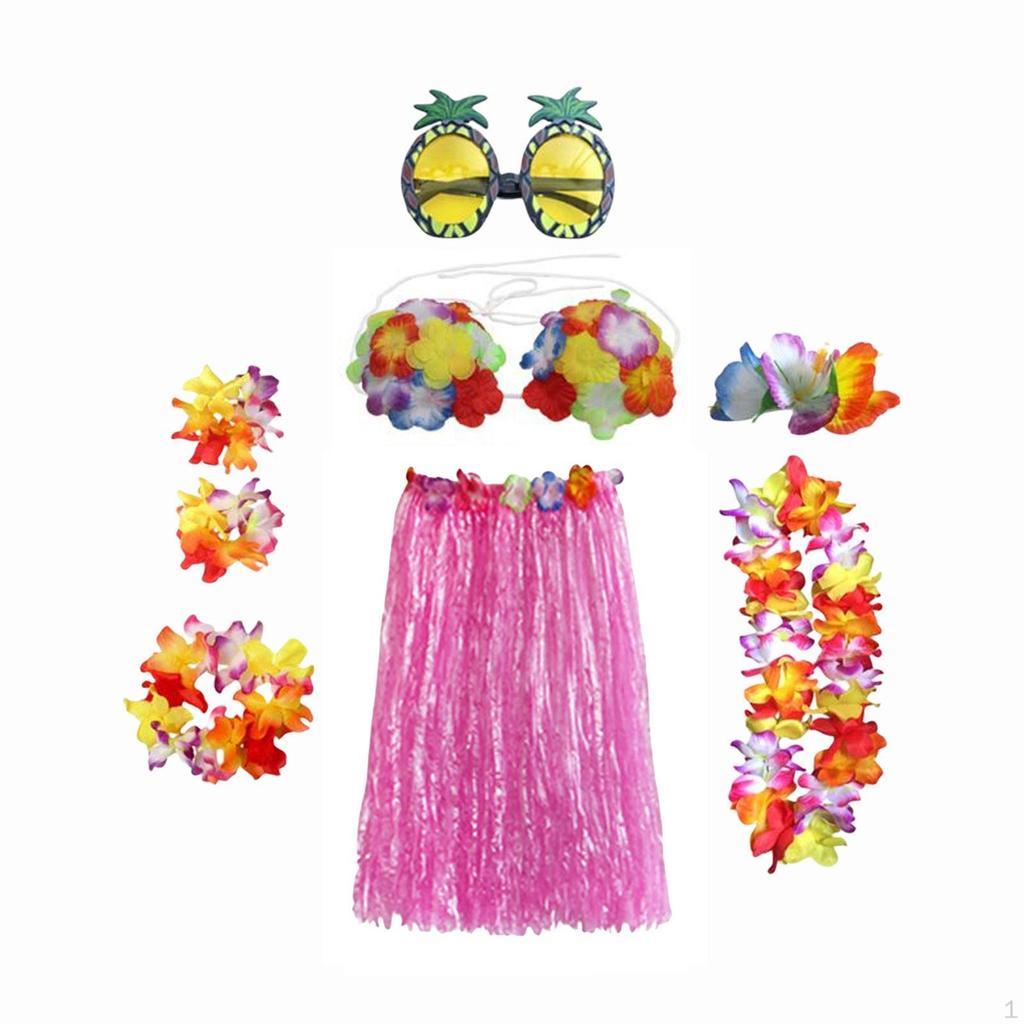hawaiian Skirt Costume Set Dancewear Glasses for Cosplay Beach Party Decorations