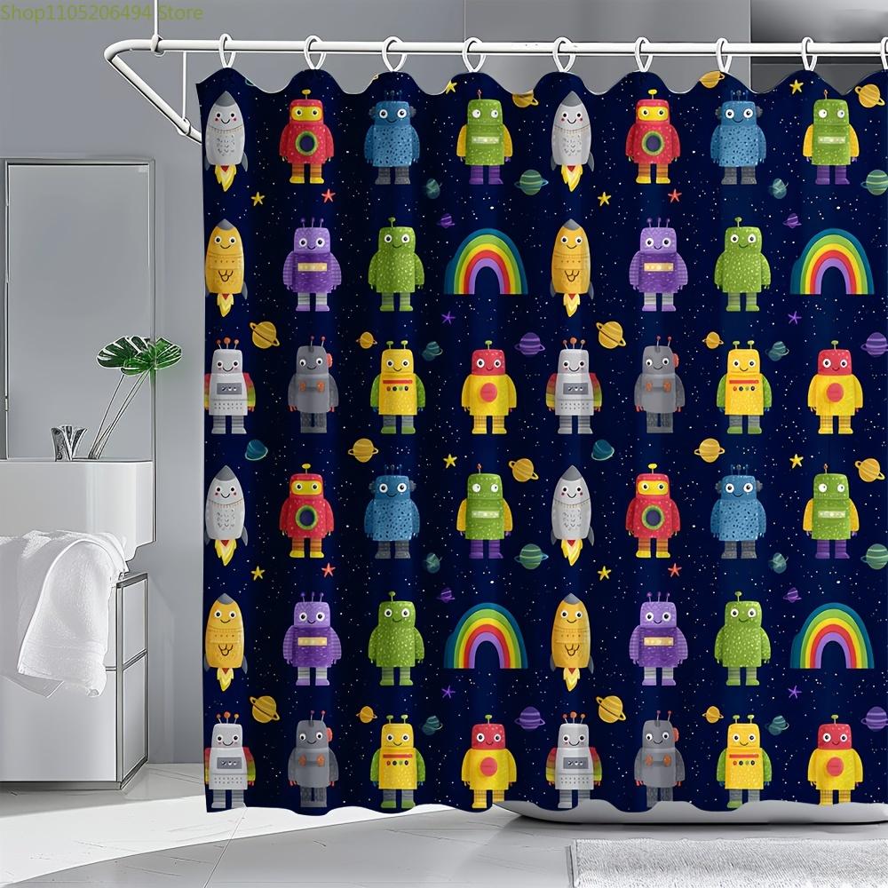 1pc, Adorable Robot Design Shower Curtain, Made of Polyester, Ideal for Bathroom And Home Decor