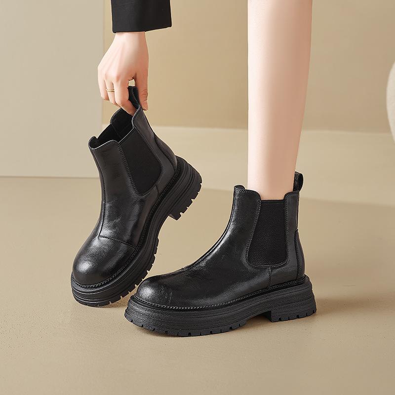Augustine Fleece Chelsea Boots Women's 2025 New Autumn and Winter Platform Martin Boots Retro British Cigarette Boots Short Boots