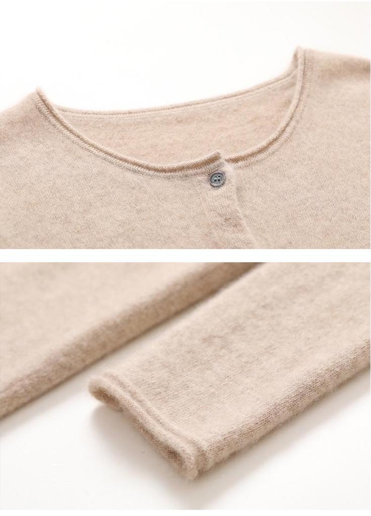Women's Long-Sleeve Cashmere Cardigan - Round Neck, Cuffed, Single-Breasted, Loose Fit, Slimming Sweater for 2024 Autumn/Winter
