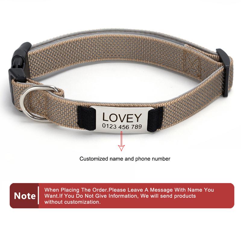 Personalized Dog Collar with Removable Engraved Tag Nylon Reflective Strap Solid Metal D-Ring Color Adjustable Buckle Pet collar