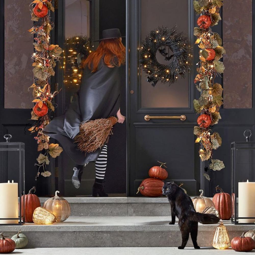 Dark Style Halloween Hanging Garland with Bat Spooky Halloween Wreath Window