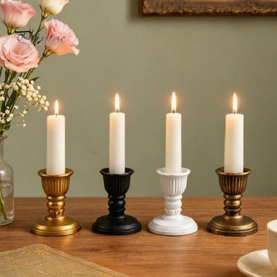 Bougeoir Rétro Européen Porte-Chandelle Cône Vintage, Bougeoir en Résine Nostalgique Support Noir Décoratif pour Mariage Fête Table à Manger Centre de Table Or