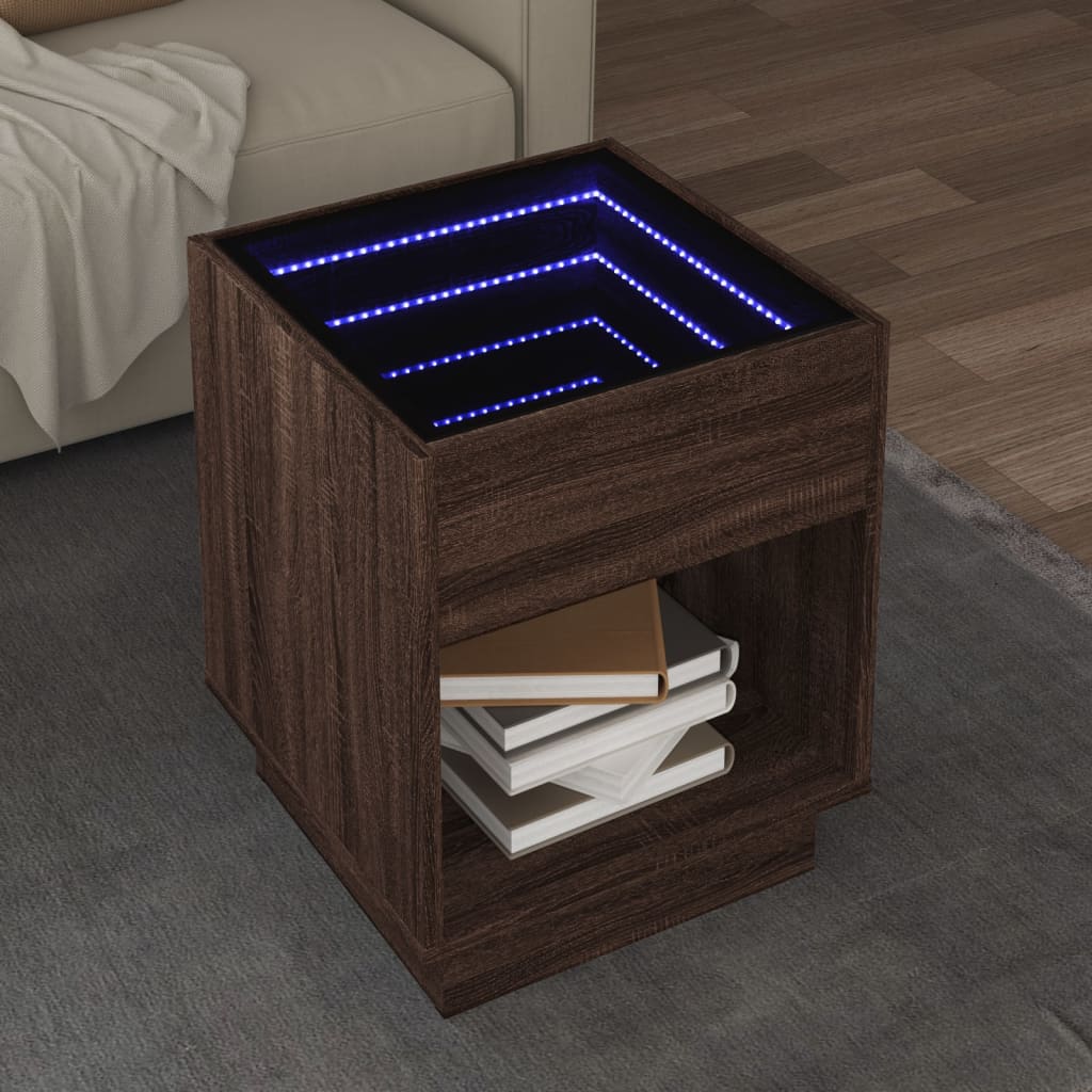 Infinity LED Coffee Table in Brown Oak Effect 40 x 40 x 50 cm