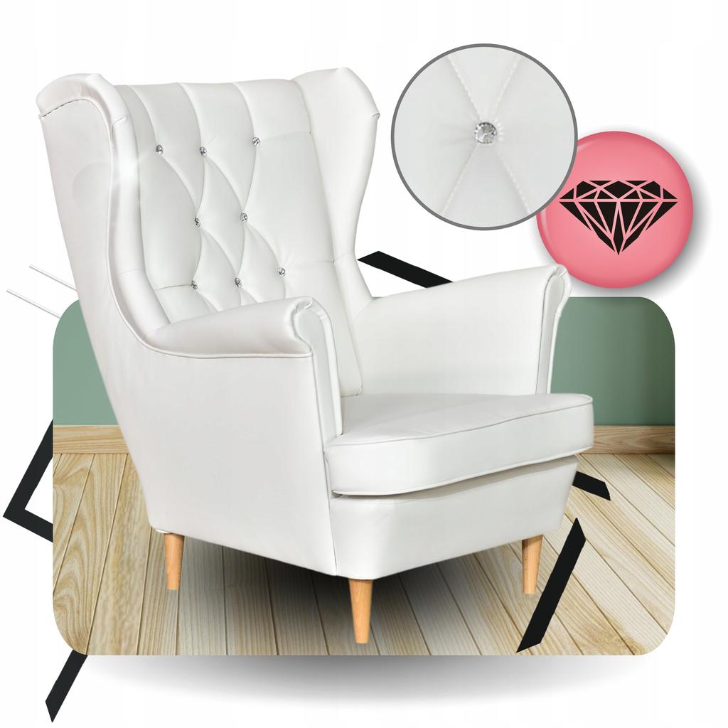 Fotel Uszak eko skóra Gaja z podnóżkiem Skandynawski Family meble biały