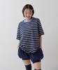Sayu Striped Biscuit Short Sleeve T-Shirt Navy
