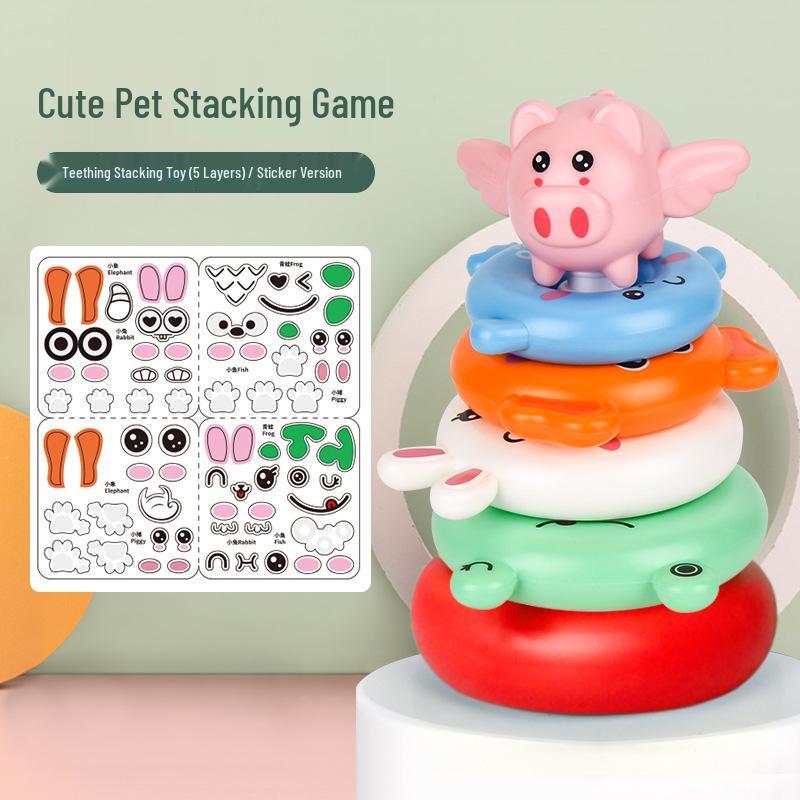 Little Pig Stacking Game: Educational Rainbow Tower & Ring Toss Toy for Ages 1-3