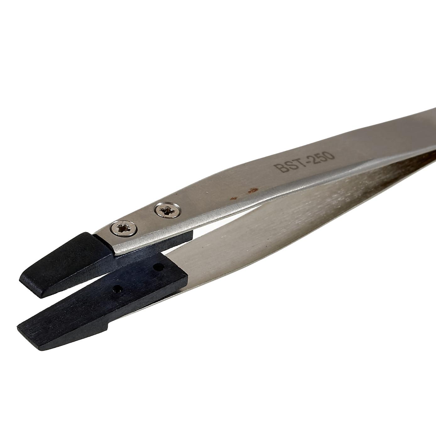 

BEST BST-250 Anti-Static Tweezers PPS Coated Flat Tip Tweezers Support Replace Head for Mobile Phone Tablets Maintenance A