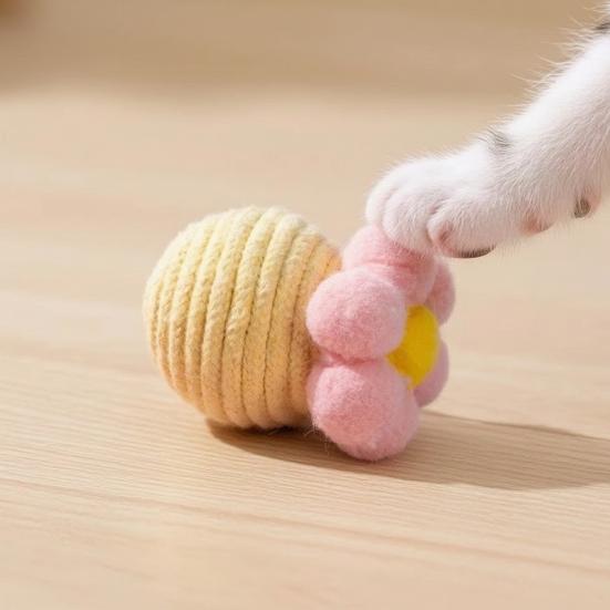 6Pcs Colorful Cat Toy Balls Cute Flower Cat Ball with Bell Kitten Chew Toy Jingle Ball for Biting Rolling Indoor Cat Entertainment