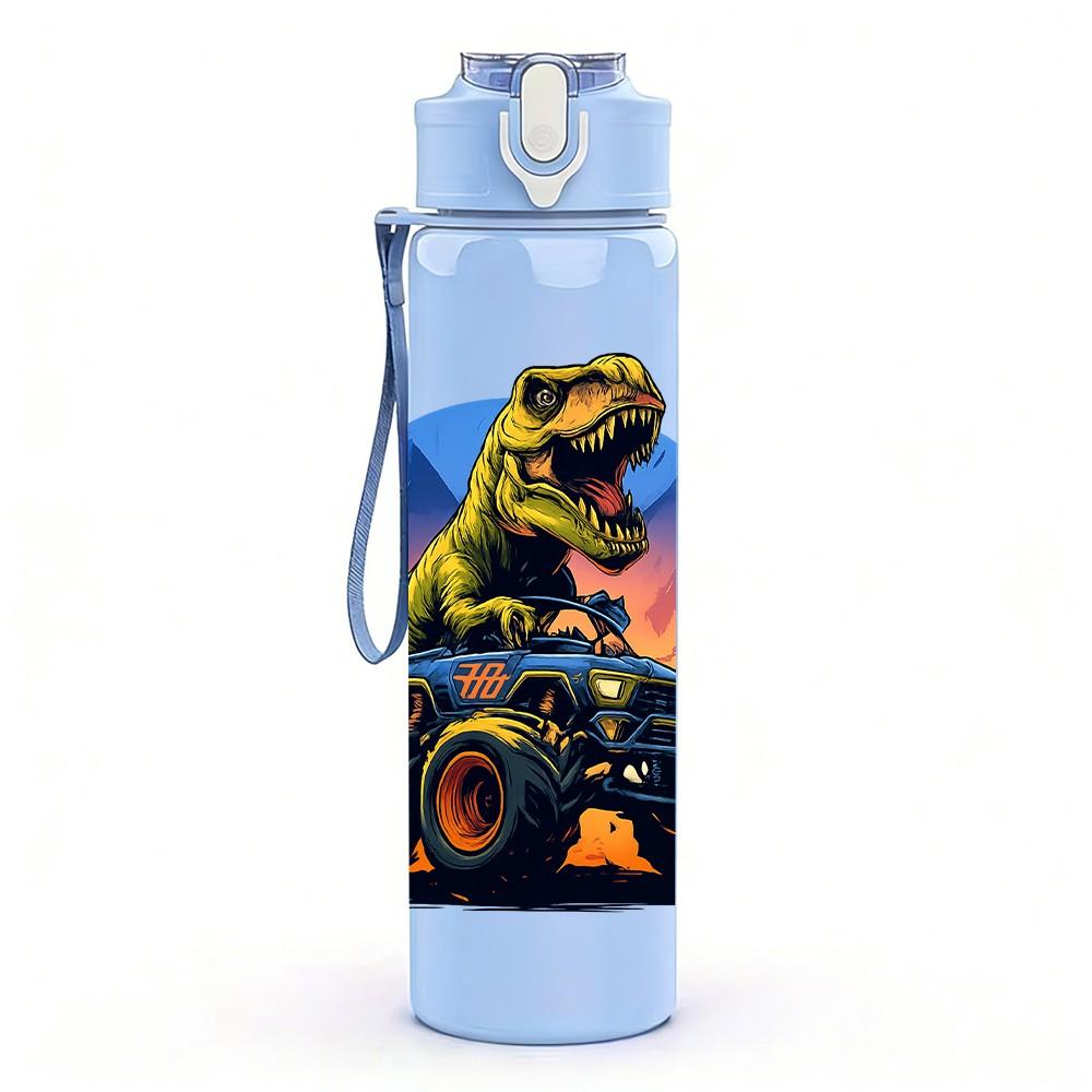 1PC Dinosaur Monster Truck Art 750ml Color Plastic Sports Water Bottle Leakproof Flip Straw Lid Suitable for Sports Office Home Use