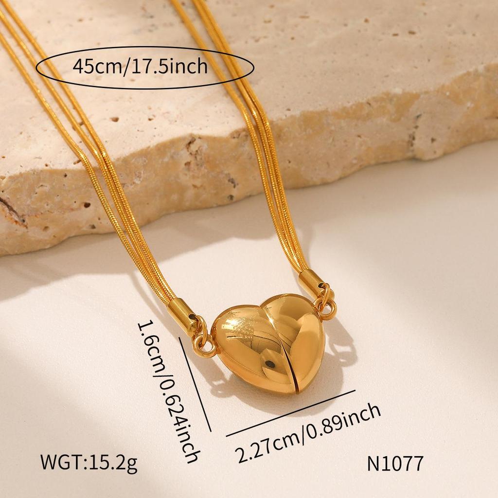 Stainless Steel Diamond Inlaid Heart Pendant Necklace