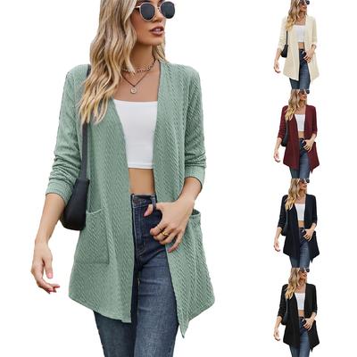 2024 European And American New Autumn And Winter Solid Color Loose Long Sleeved Pocket Cardigan Jacket For Women