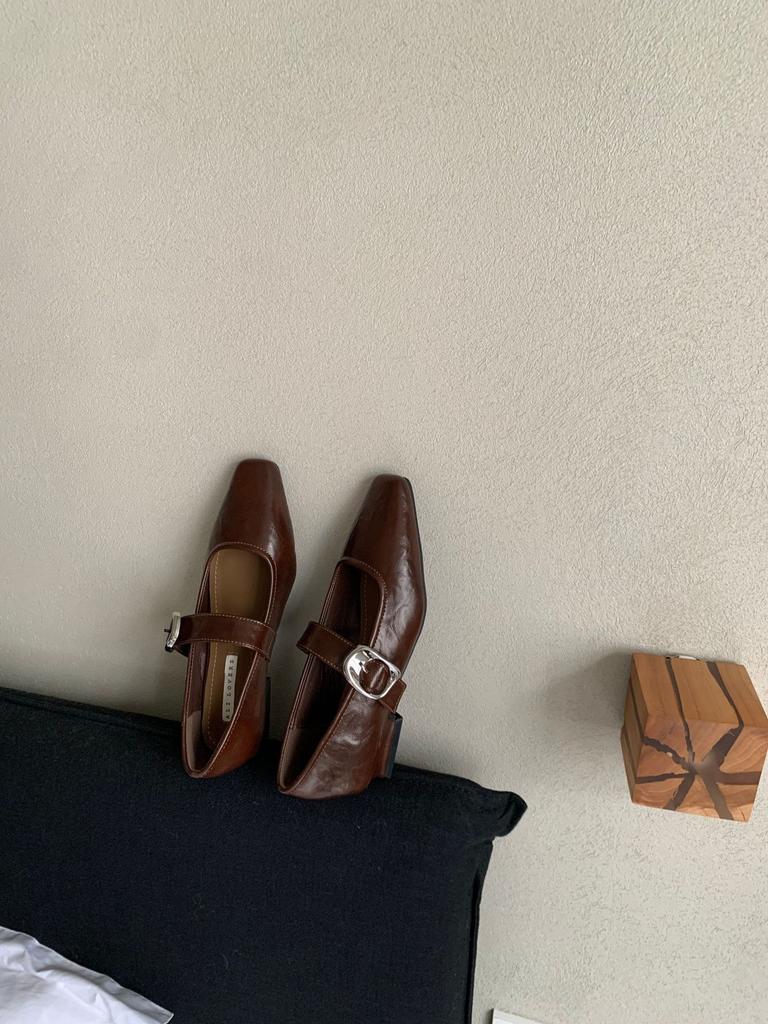 French Low-heeled Square-headed Silver Mary Jane Shoes Women's Shoes 2025 Early Spring New Single Shoes Retro Fashion Small Leather Shoes