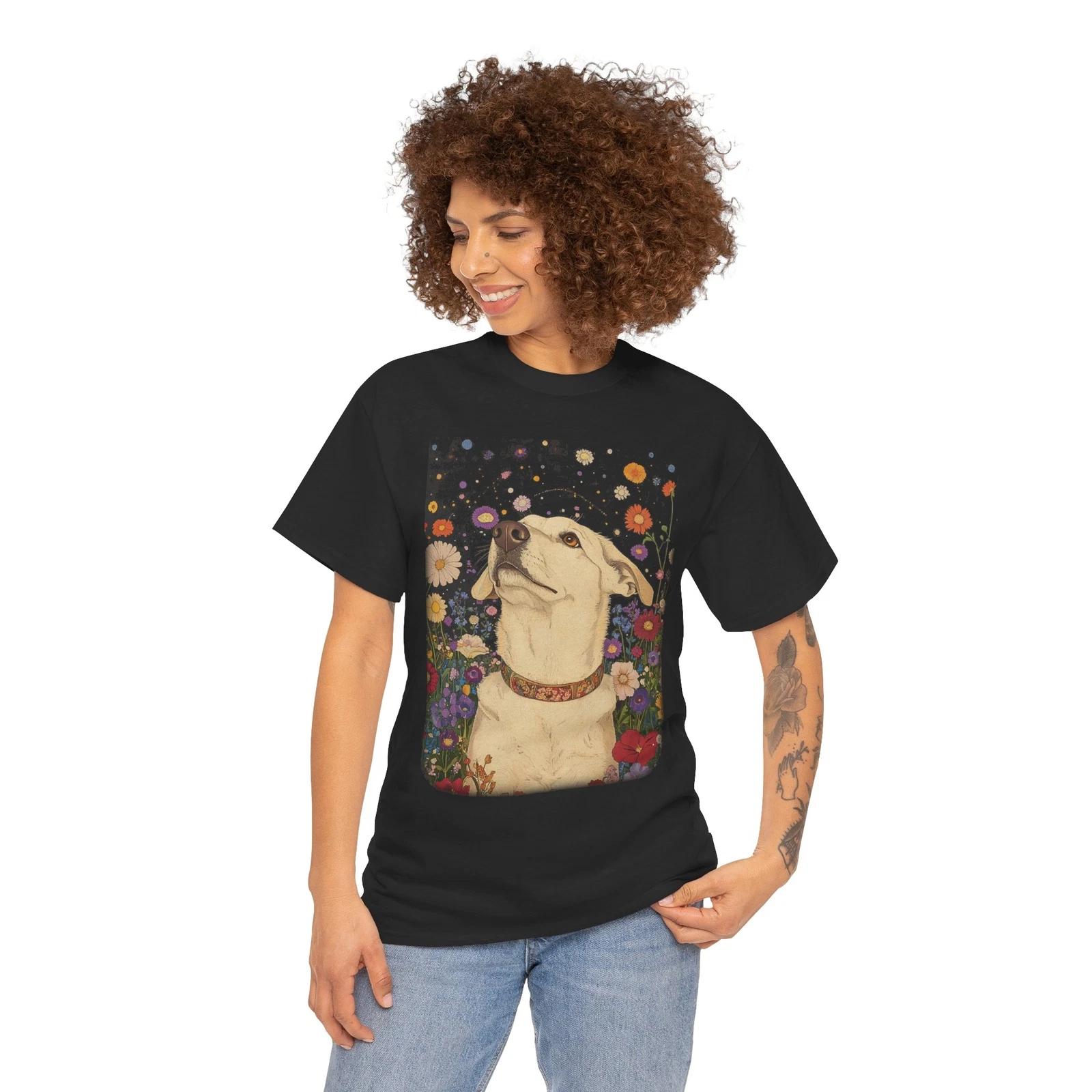Flowers Dog Lady T-Shirt – Funny Puppy Lover Paw Print Graphic Tee | Dog Shirt L