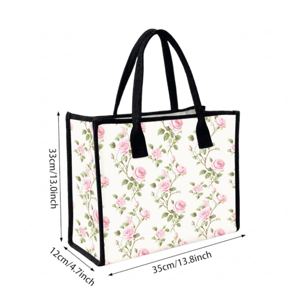 Floral Rose Tote Bag Casual Daily Shoulder Handbag for Shopping Travel