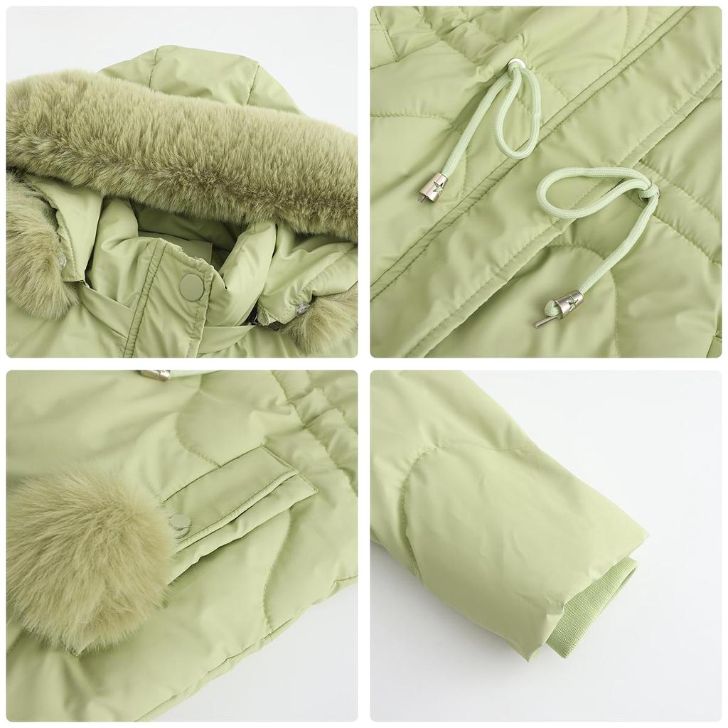 Women’s Parkas Long Coat Warm Padded Cotton Jackets Detachable Faux Fur Hooded Zipper Overcoat Winter Outdoor Casual Wear