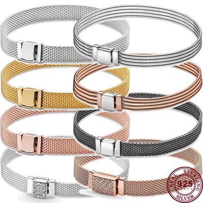 Hot Selling S925 Silver Reflexions Series Woven Mesh Original Women's Logo Multi Loop Watch Bracelet Wedding DIY Charm Jewelry