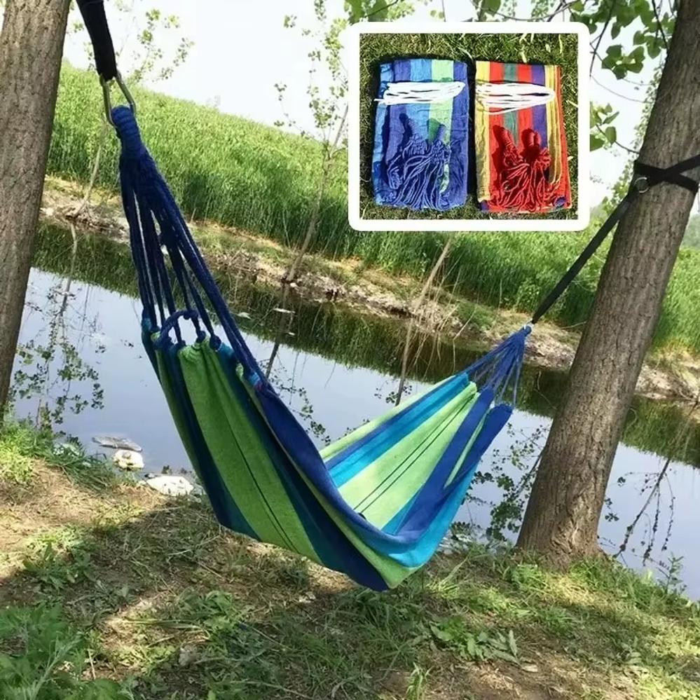 1 Pcs Thick Canvas Hammock Double Hammock Outdoor Camping Backpackaging Leisure Swing Portable Hanging Bed Wooden Stick Hammock