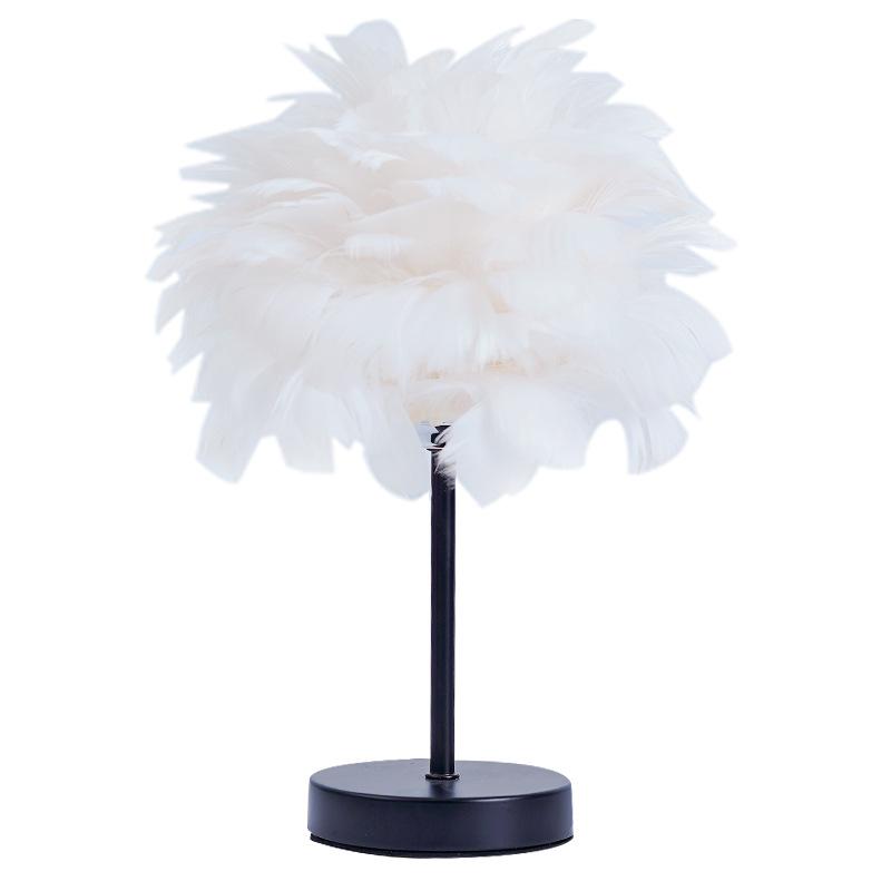 Feather table lamp bedroom bedside lamp high-end sense