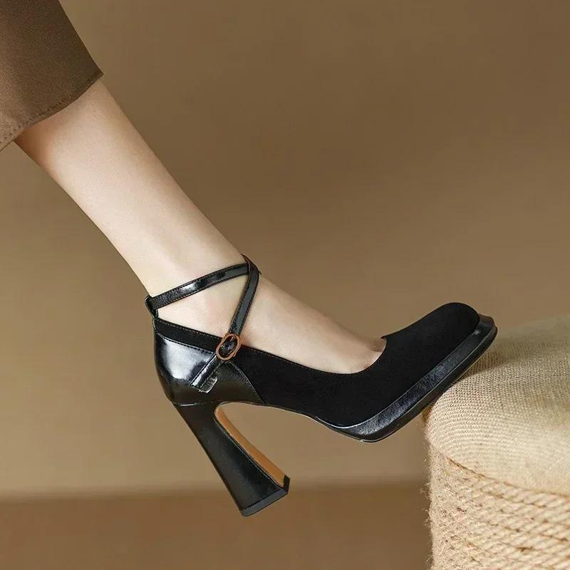 

Fashion Shoes for Men Faux Suede Sexy Pumps Ladies Vintage Black Sandals Woman Office Buckle Non-Slip Casual Wedding Shoes Bride Heels 39