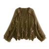 Women's V Neck Long Sleeve Blouse with Layered Ruffle Decoration Button Front Loose Fit Fashion Shirt Top for Casual Office Wear