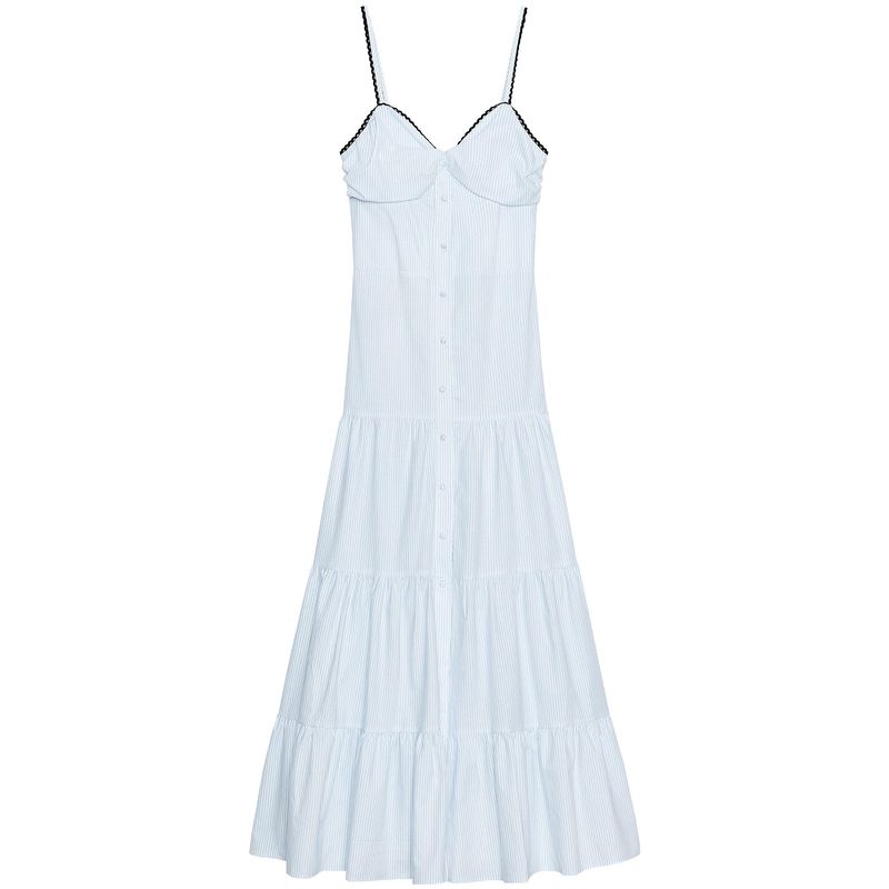 Zaprha 2025 New Holiday Stripes Sleeveless Waist Trimming Spaghetti Straps Casual Midi Skirt Dress 2587070