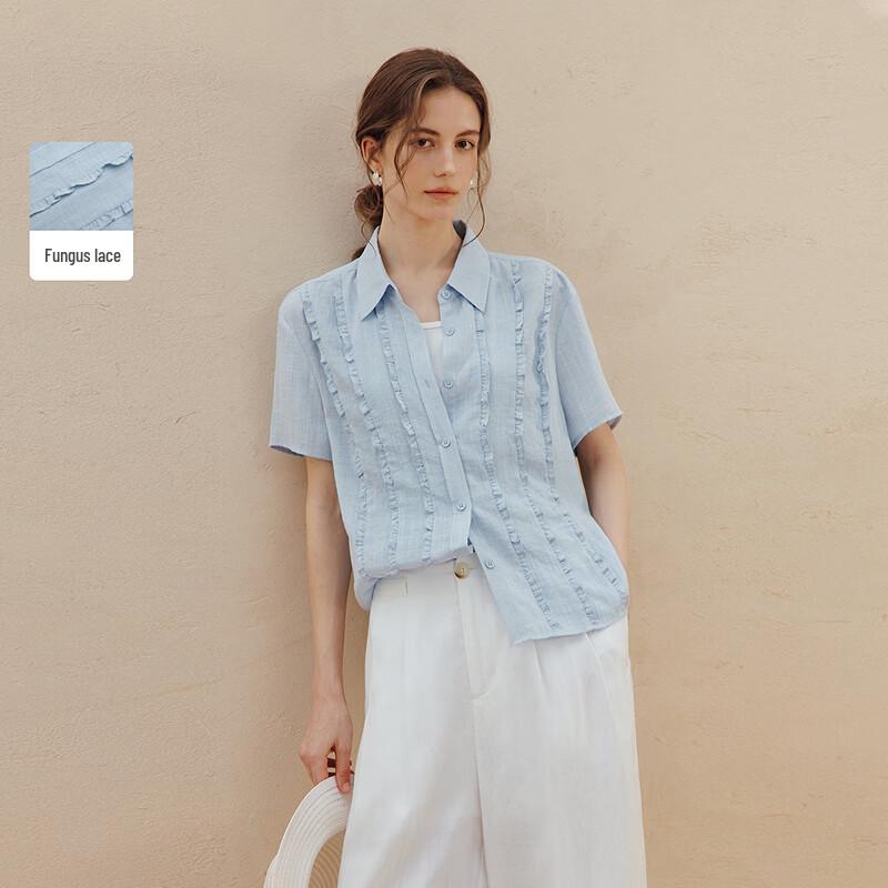 

Женская французская рубашка INMAN с оборками, коротким рукавом и воротником M