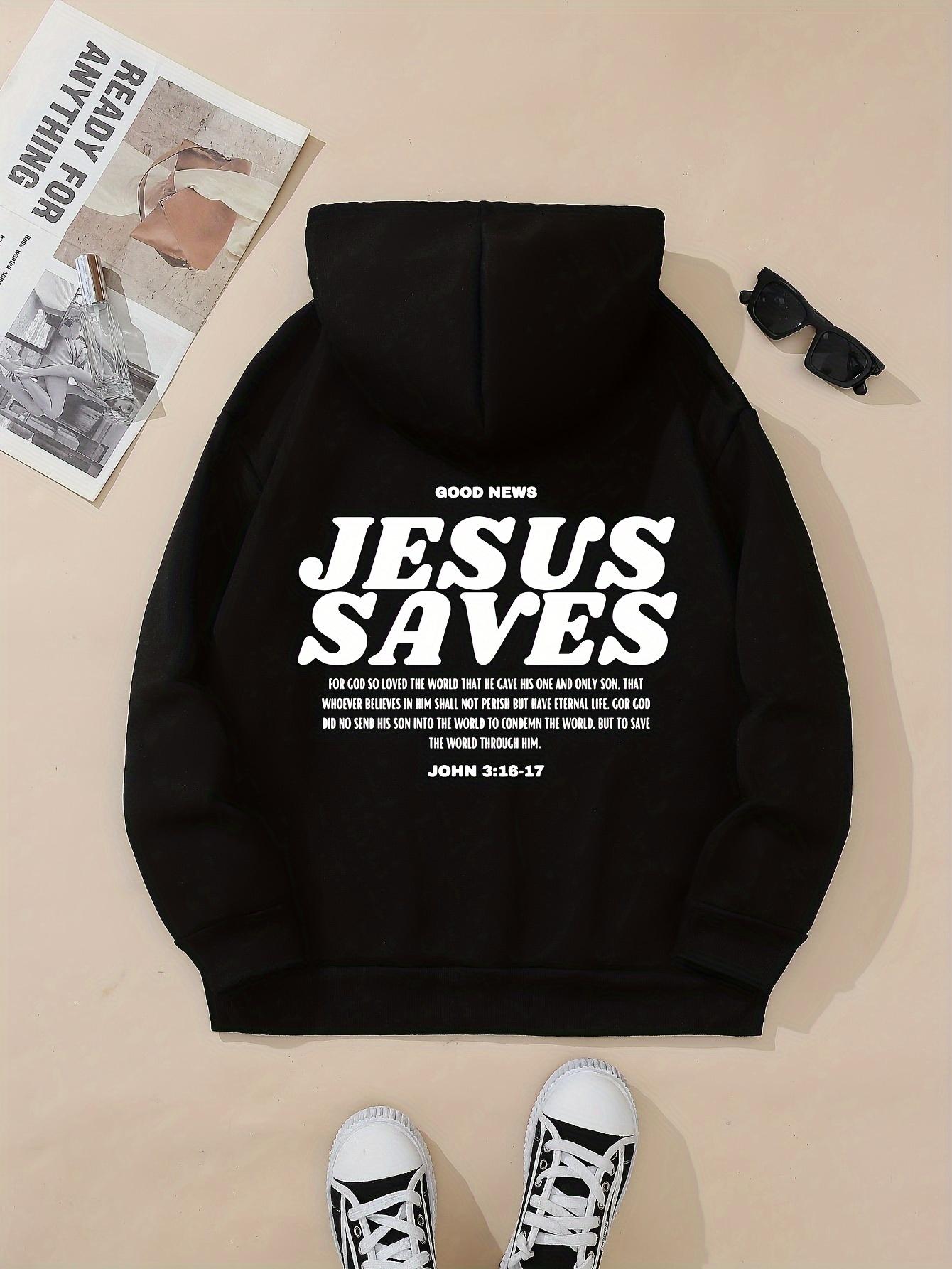 

Стильний худі з принтом літер Jesus Saves Модні худі зі шнурком та кишенею, повним рукавом, повсякденні Зручні та стильні M