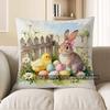 2D Easter Bunny & Chick With Colorful Eggs Pillow Pattern Cushion Cover Suitable For Sofa Bedroom Car Pillow Cover