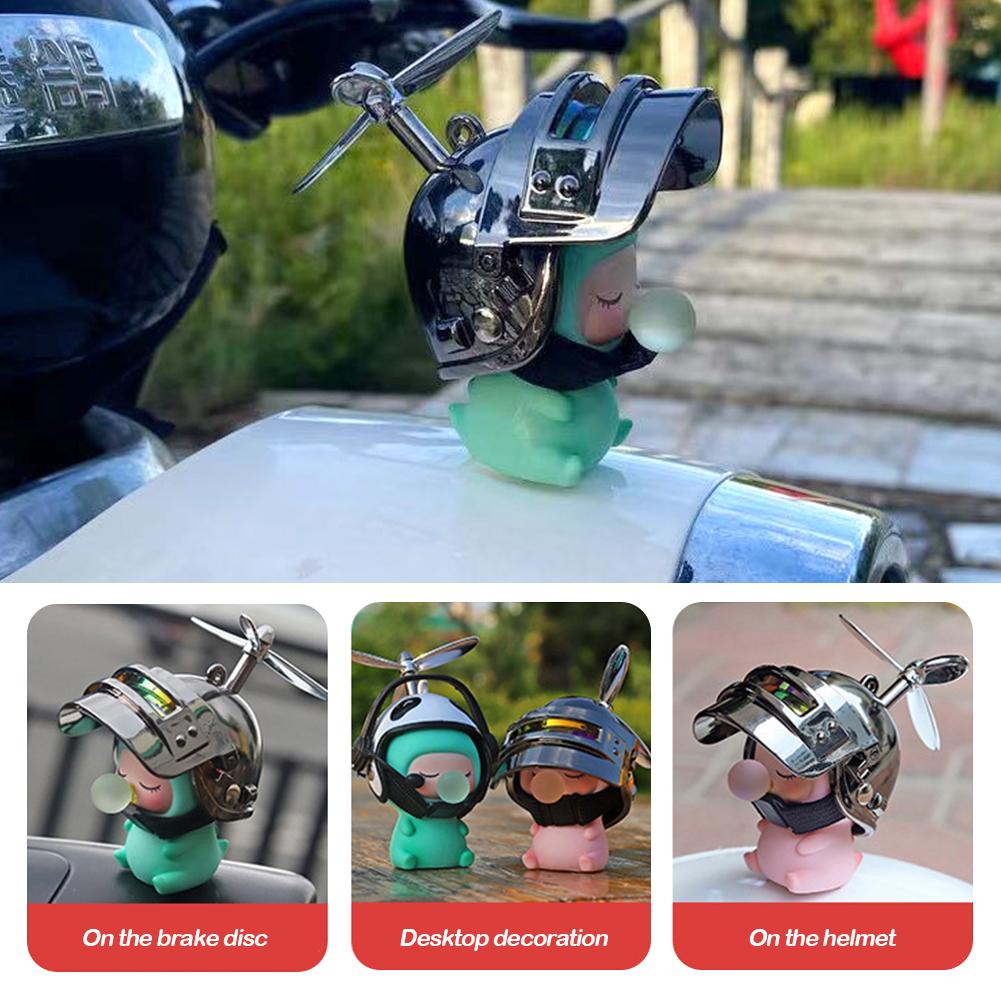 Cute Blow Bubbles Dinosaur with Helmet Blue Pink Motorcycle Bicycle Ornament Cycling Decoration Anime Car Accessories Interior