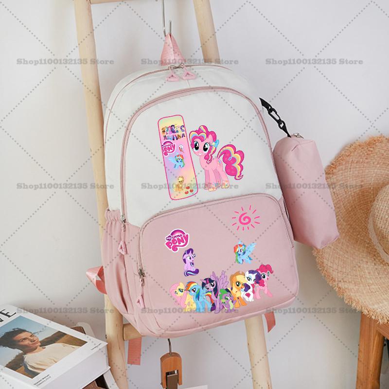 2pcs My Little Pony Backpack Pencil Case Girl Student Teenager Pink Book Bag Men Rucksack Travel Mochila Escolar Gift STEM DIY Model Kit 3D