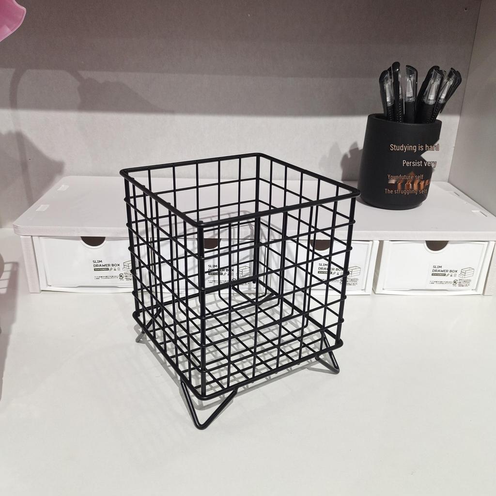 Large Capacity Wrought Iron Desktop Storage Basket for Dormitory and Cosmetics